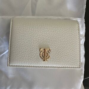 Tiffany & Co White Leather Card Holder with Gold Log